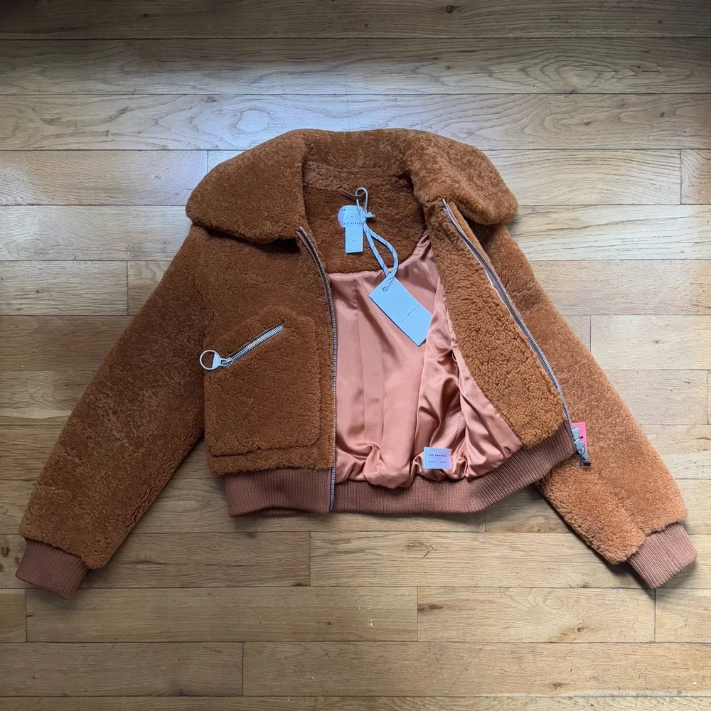 NWT The Arrivals + Liz Perez ‘Kala’ shearling teddy coat, rust (size: XS) - Picture 7 of 12